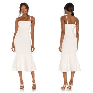 NEW LIKELY x REVOLVE Aurora White Tiered Ruffle Hem Cocktail Midi Dress Size 2
